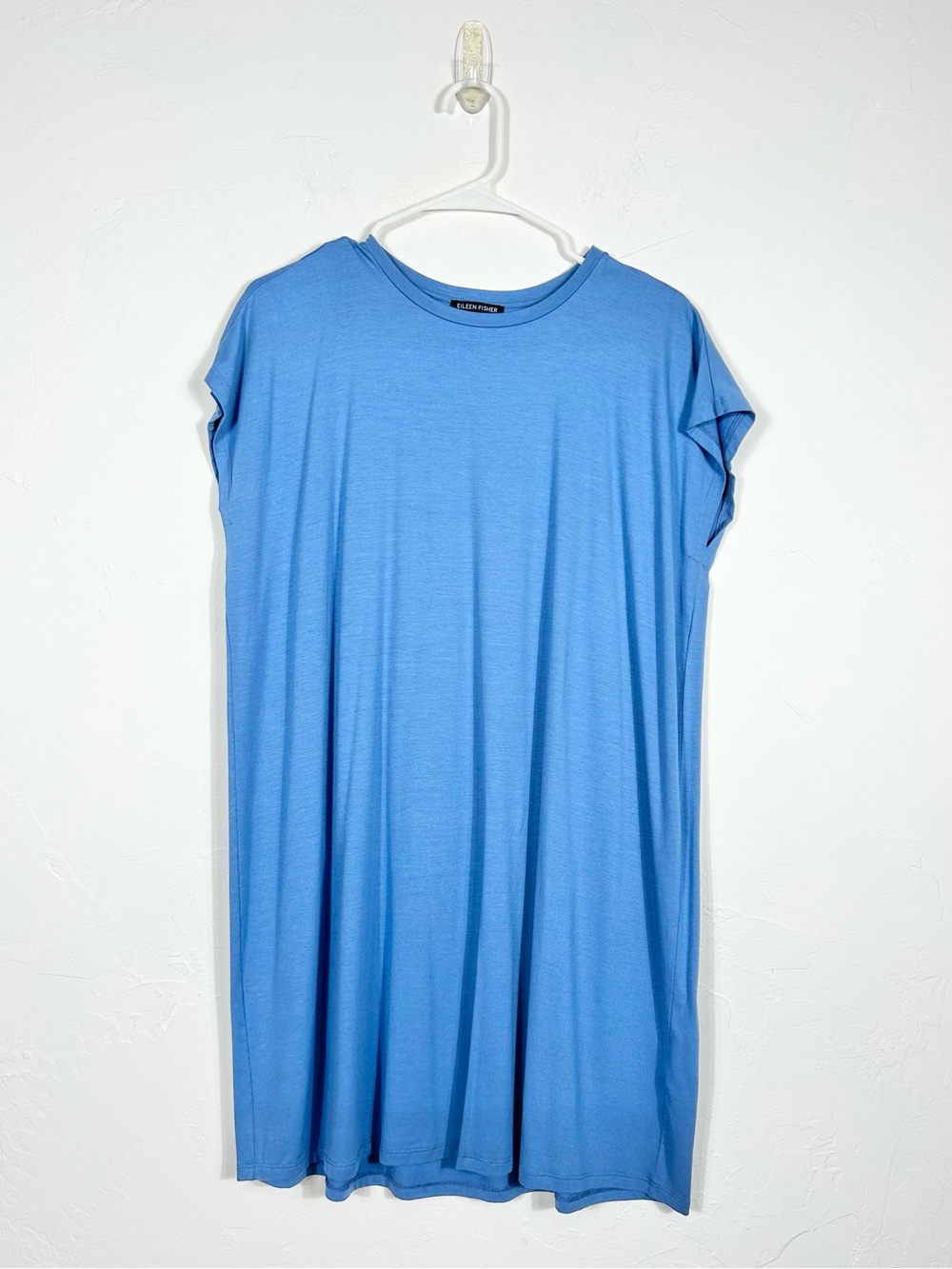 Eileen Fisher Cornflower Blue Viscose Jersey‎ Cap Sleeve Tunic Dress